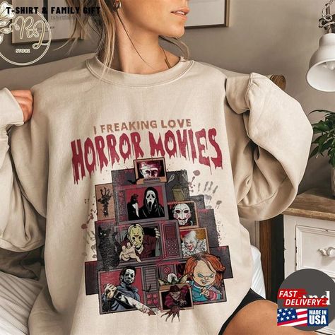 Horror Characters Shirt Friends Sweatshirt Halloween Movie Character Hoodie Classic Check more at https://tshirtfamilygift.com/product/horror-characters-shirt-friends-sweatshirt-halloween-movie-character-hoodie-classic/ Friends Sweatshirt, Halloween Movie, Sweatshirt Halloween, Horror Characters, Movie Character, Movie T Shirts, Trending Tshirts, T-shirt, Halloween