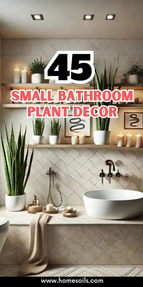 "45 Small Bathroom Plant Decor Ideas: Bring Freshness and Life to Compact Spaces!" Explore creative ways to incorporate plants into your small bathroom, adding a touch of nature and style. Perfect for creating a refreshing and serene oasis! Small Bathroom Plants Decor, Nature Bathroom Ideas, Bathroom Plant Decor, Bathroom Plant, Bathroom Plants Decor, Plant Decor Ideas, Natural Bathroom, Bathroom Oasis, Greenery Decor