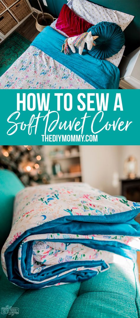 Cute, easy video tutorial on how to sew a simple DIY duvet cover with minkee and knit fabric Diy Duvet, Duvet Cover Diy, Diy Mommy, Bronze Art, Beginner Sewing Projects Easy, Blanket Cover, Leftover Fabric, Sewing Projects For Beginners, Sewing Skills