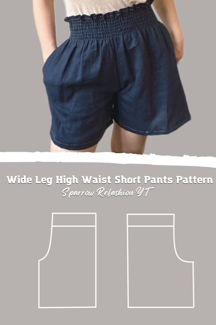 Sparrow Refashion ,Sewing , Thrift flip and refashion Blog o przeróbkach i szyciu ubrań diy Wide Shorts Pattern, Summer Shorts Sewing Pattern, High Wasted Shorts Pattern, Flare Shorts Sewing Pattern, Women’s Shorts Sewing Pattern, Crochet Pants Pattern, Pants Tutorial, Trousers Pattern, Dress Sewing Patterns Free