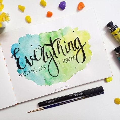 English Word Calligraphy, Brush Pen Calligraphy Quotes, Aesthetic Calligraphy Ideas, Watercolor Calligraphy Quotes, Inspirational Quotes Calligraphy, Calligraphy Art Quotes, Watercolor Hand Lettering, Calligraphy Quotes Doodles, Brush Lettering Quotes