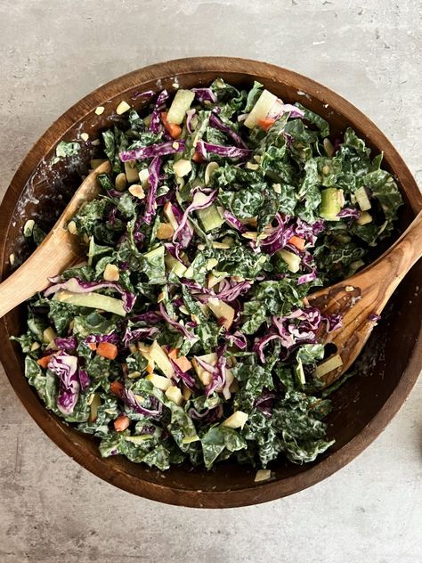 Chopped Kale Salad, Kale Salad Dressing, Kale Salads, Sesame Tahini, Beet Pasta, Kale Slaw, Salad Kale, Chopped Kale, Homemade Tahini