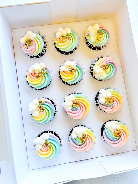 Cloud 9 Birthday Party Cupcakes, Colourful Birthday Cupcakes, Rainbow Cupcakes Pastel, 2 Sweet Birthday Cupcakes, Cloud 9 Birthday Cupcakes, Rainbow Cake And Cupcakes, Mini Rainbow Cupcakes, Pastel Rainbow Cupcakes Ideas, Rainbow Sprinkle Cupcakes