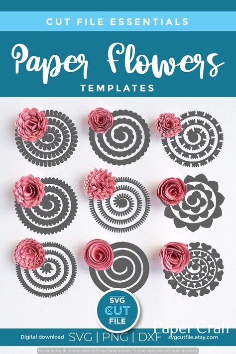 Craft projects-Craft Projects Galore: 15 Paper Flower Ideas to Make and Sell Cricut Flowers, Rolled Paper Flowers, Paper Flower Patterns, Flower Shadow, Idee Cricut, Desain Quilling, Flower Shadow Box, Flowers Svg, Flowers Craft