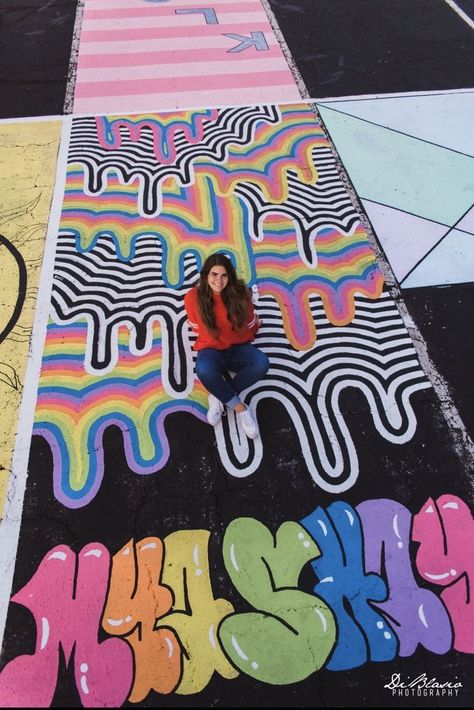 Trippy Senior Parking Space Ideas, Graffiti Senior Parking Spot, Graffiti Parking Spot, Cool Parking Spot Painting, Senior Tile Ideas Art, Friends Parking Spot Painting, Senior Tiles, Cute Parking Spot Painting Ideas, Tile Painting Ideas