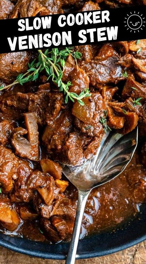 Venison Stew Crockpot, Venison Recipes Crockpot, Deer Steak Recipes, Stew With Mushrooms, Venison Steak Recipes, Recipe With Beef, Beef Shin, Slow Cooker Venison, Venison Stew