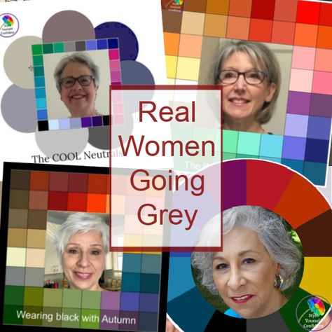 Real women share going grey photos #realwomengoinggrey #goinggrey https://www.style-yourself-confident.com/real-women-going-grey.html Soft Autumn Gray Hair, Colors To Wear With Grey Hair, Warm Grey Hair, Grey Hair For Warm Skin Tones, Red Hair Going Grey, Greying Hair, Grey Photos, Autumn Skin, Soft Summer Color Palette