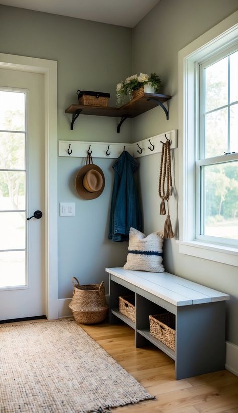 Entryway Nook Ideas Small Spaces, Kids Mudroom Organization, Small House Entryway, Tiny Mudroom Ideas, Tiny Mudroom Ideas Entryway, Entryway Organization Ideas, Small Mudroom Ideas Entryway, Small Home Theater Rooms, Mudroom Office