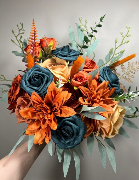 This Wedding Bouquets item by LushDesignFlowers has 12 favorites from Etsy shoppers. Ships from Virginia Beach, VA. Listed on Jun 25, 2024 Orange And Teal Wedding Flowers, Blue And Orange Wedding Bouquet, Navy Blue And Burnt Orange Wedding, Burnt Orange Wedding Decor, Rust And Teal Wedding, Orange And Blue Wedding Colors, Teal And Orange Wedding, Terracotta Bridesmaids, Teal Fall Wedding