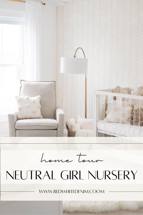 HOME TOUR: NEUTRAL GIRL NURSERY REVEAL - Red White & Denim Neutral Girl Nursery, Grey White Nursery, Sponge Painting Walls, Affordable Nursery, Nursery Grey, Nursery Design Neutral, Nursery Reveal, Peaceful Space, Baby Nursery Inspiration