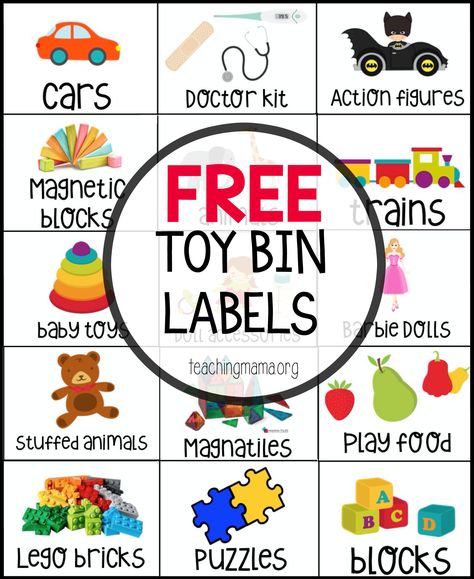 Free Toy Bin Labels - this is a great way to organize toys! Toy Bin Labels, Perlengkapan Bayi Diy, Toy Room Organization, Toy Labels, Teaching Mama, Toy Bin, Bin Labels, Kids Toy Organization, Organizing Labels