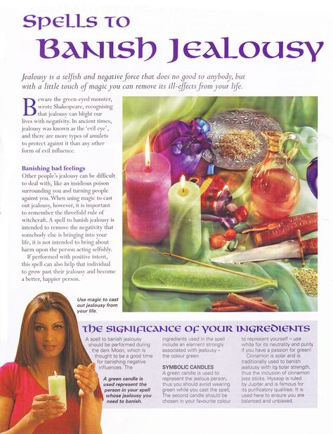 Banish Jealousy Spell, Jealousy Spell, Banishing Spells, Paganism Spells, Banishing Spell, Witch Herbs, Wiccan Crafts, Magick Spells, Book Of Shadow