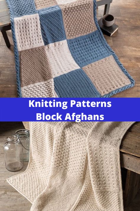 Easy afghan patterns to knit Knitting Blocks For Blanket, Knitting Patterns Afghans, Knitted Adult Blanket Patterns, Sampler Knitted Blanket, Knit Blocks Squares Free Pattern, Sampler Blanket Knitting Pattern, Knit Block Blanket, Knitting Sampler Blanket Squares, Free Knit Afghan Patterns Simple