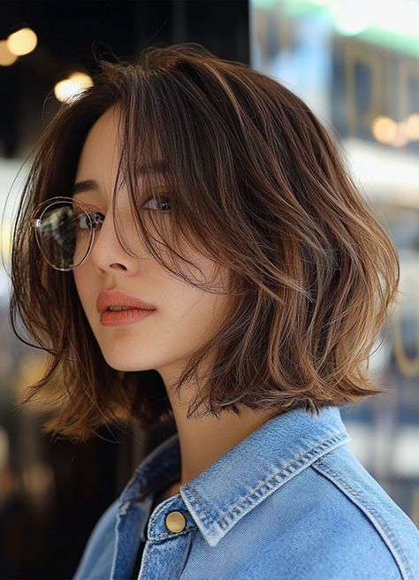 45 Chic Layered Bob Haircuts : Effortless Wavy Brunette Bob Wavy Bob Haircut, Butterfly Bob, Wavy Brunette, Layered Wavy Bob, Layered Bob Haircut, Ash Blonde Bob, Wavy Bob Haircuts, Brunette Bob, Textured Pixie Cut