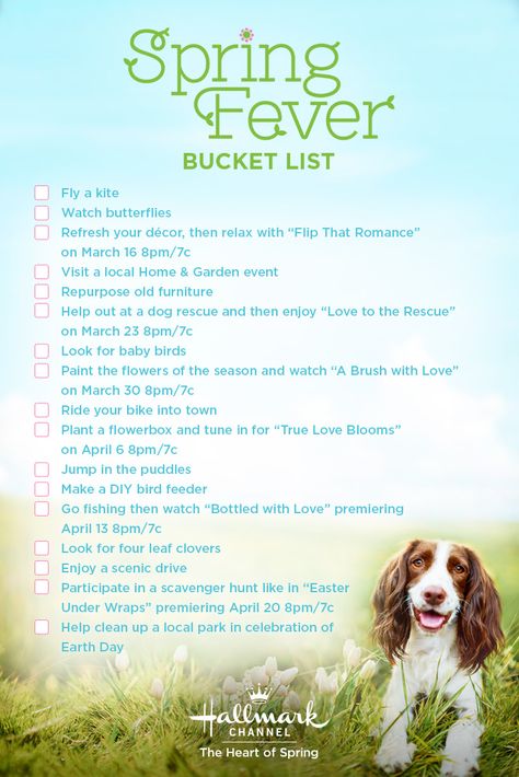 Hallmark Channel's Spring Fever Bucket List Pinterest Sweepstakes Spring Movies, Spring Into Action, Spring Celebration, Visa Gift Card, Garden Show, Spring Fever, Spring Activities, Hallmark Movies, Hallmark Channel