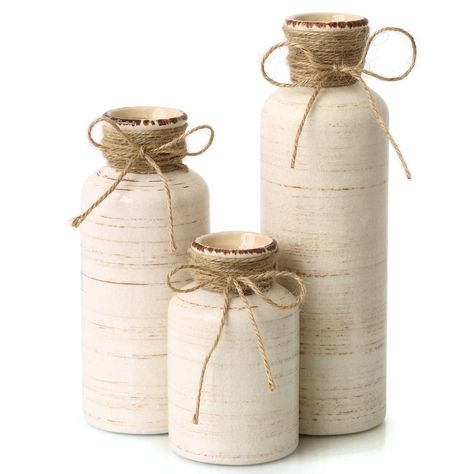 PRICES MAY VARY. 1. Elevate Your Home Décor: Add a touch of refined rustic charm to any space in your home with these ceramic vases with vintage rope design. Perfect for your table décor, mantle, floating shelves, entryway, and more, these small modern farmhouse vases will look great in your living room, kitchen, bathroom, bedroom, and office. 2. High-Quality and Long-Lasting: The high-quality ceramic construction ensures that your flowers and greenery are safe and comfortable, while the corrosi Farmhouse Floor Vase Decor, Farmhouse Shelves Decor Living Room, Vintage Farmhouse Decor Living Room, Bookcases Fireplace, Kirklands Home Decor, Shelves Entryway, Farmhouse Bookcases, Farmhouse Mantle Decor, Farmhouse Vases