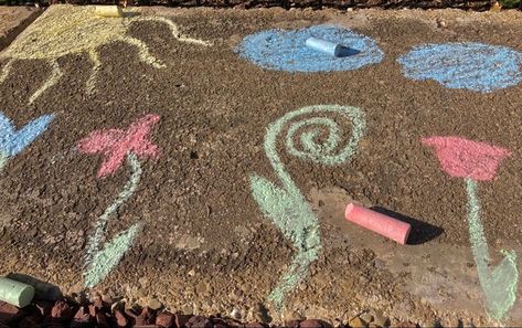 Sidewalk Chalk Aesthetic, Outside Nostalgia, Chalk Art Aesthetic, Chalk Art Sidewalk, Chalk Aesthetic, Comforting Images, Chalk Flowers, Portfolio Project, Dream About Me