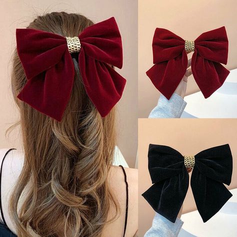 Hair Tool Set, Diy Hair Scrunchies, Clip Ponytail, Diy Hair Accessories Ribbon, Bow Fashion, Fabric Accessories, Big Bow, Velvet Bow, Diy Hair Accessories