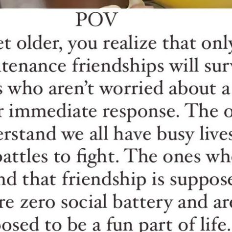 Needah, M.A. on Instagram: "As you get older, you realize that only the low maintenance friendships will survive. The ones who aren’t worried about a rain check or immediate response. The ones who understand we all have busy lives and own battles to fight. The ones who understand that friendship is supposed to require zero social battery and are supposed to be a fun part of life. #wildheartmamas #momfriends #motherhood #friendship #momblogger" Low Maintenance Friendship, Re Zero, Busy Life, Low Maintenance, Friends Quotes, Getting Old, The One, No Worries, No Response