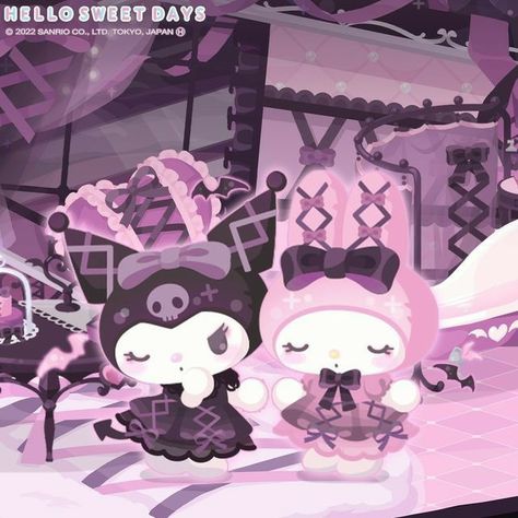 Melody Painting, Hello Sweet Days, Dark Kawaii, Sweet Days, Kuromi Sanrio, Purple Halloween, Hello Kitty Art, Sanrio Wallpaper, Ready For Halloween