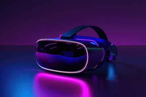 Photo vr headset in futuristic purple ne... | Premium Photo #Freepik #photo Futuristic Vr Headset, Vr Headset Aesthetic, Vr Headset Concept, Vr Headset Design, Ar Headset, Futuristic Purple, Ar Technology, Purple Neon, Ar Vr