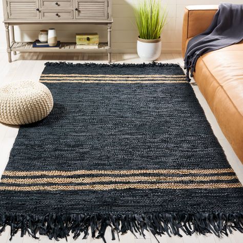 SAFAVIEH Handmade Vintage Leather Lumturie Modern Rug - Bed Bath & Beyond - 36257811 Industrial Rugs Living Room, Black And Brown Rug, Black And Tan Rug, Bachelor House Decor, Black Rugs, Leather Rug, Rug Colors, Transitional Area Rugs, Black Area Rugs