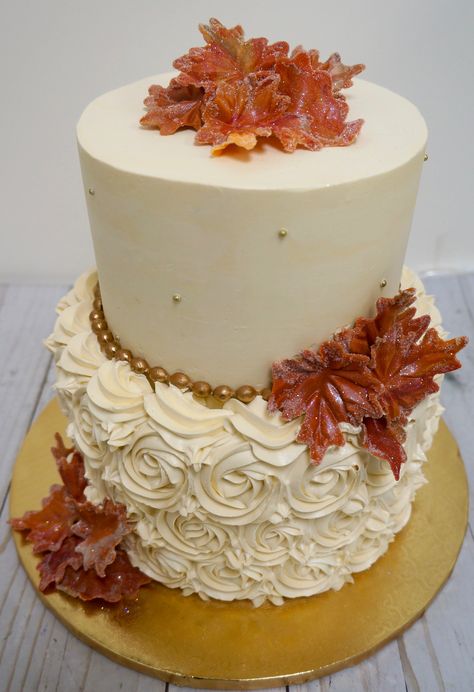 2 Tier Fall Wedding Cake, Dark Cakes, Fall Themed Wedding Cakes, 2 Tier Wedding Cakes, 2 Tier Cake, Buttercream Wedding Cake, Themed Wedding Cakes, Wedding Themes Fall, Fall Wedding Cakes