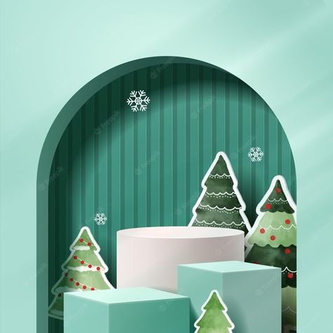 Premium Vector | Podium for show product displaywinter christmas decoration on green background with tree xmas 3d vector Christmas Podium, Christmas Photo Frame, 3d Vector, Christmas Green, Background 3d, Product Display, Gold Background, Visual Display, Christmas Photo