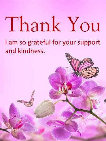 Purple Flower Thank You Card: No one should go through a tough time on their own. If you have a family member or friend who stands by your side and holds you up through your toughest times, let them know how grateful you are for their support with this Thank You card! You can repay your loved one's kindness by showing them how thankful you are to know them. Send it today! Thank You Quotes For Support, Thank You Quotes For Friends, Thank You Quotes Gratitude, Thank You Messages Gratitude, Thank You Pictures, Thank You Wishes, Thank You Images, Thankful Quotes, Birthday Reminder