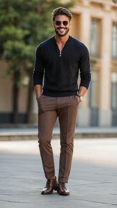 Gq Outfits For Men, Mens Nye Outfit New Years, Mens Sophisticated Style, Black Long Sleeve Polo Outfit Men, Mens Western Outfits Casual, Men In 40s Fashion, Men’s Date Night Style, Black Tie Wedding Mens Attire, Men Casual Blazer Outfit