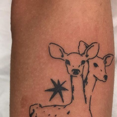 ₐₗₑₓ✿ on Instagram: "Biche à deux tête pour Leila 🦌 Merci pour ce trop cool projet ! @catharsisclub  · #tattoo #doe #animal #animaltattoo #twoheaded #twoheadedcalf #tat #tatouage #paristattoo #illustrativetattoo #customtattoo #fineline #illustration" Two Head Animal Tattoo, Two Deer Tattoo, Deer And Fox Tattoo, Two Headed Deer Tattoo, Fineline Animal Tattoo, Buck And Doe Tattoo, Jackrabbit Tattoo, Dear Tattoos, Simple Deer Tattoo