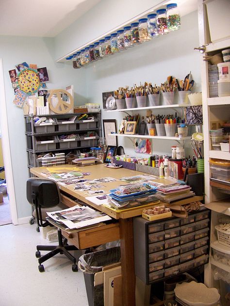 Work Space, by Charity Hofert, via Flickr Studio Seni, Home Art Studios, Ruangan Studio, Art Studio Storage, Cool Office Space, Art Studio Space, Art Studio Organization, Art Studio Room, Art Studio Design