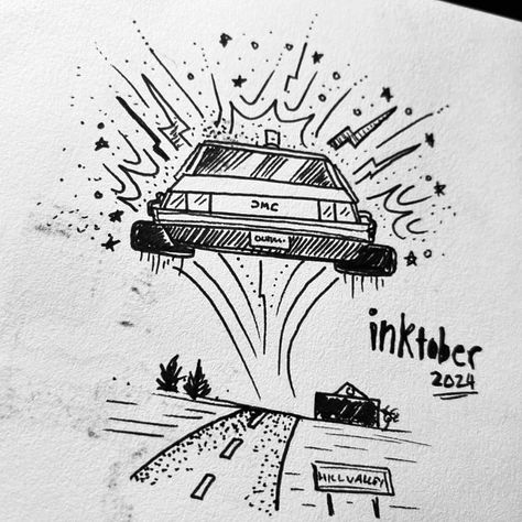 @inktober Day 18 : Drive - #ink #inktober #inktober2024 #inktober2024drive #inktoberdrive #drive #backtothefuture #delorean #timemachine #inkillustration #fanart #sketch #sketchbook #journal #artjournal #80s #scifi Future Illustration, Fanart Sketch, Sketchbook Journal, Ink Illustrations, To The Future, Back To The Future, Art Journal, The Future, Sci Fi