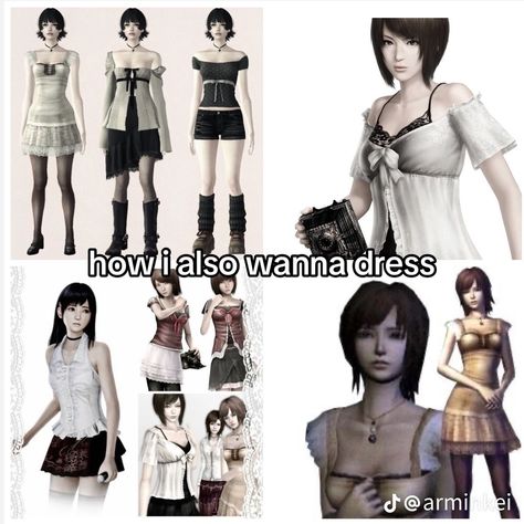 Why Are You Dressed Like That Like What, Female Horror Protagonist Style, Horror Movie Protagonist, Fatal Frame Clothes, Horror Female Protagonist Fashion, Japanese Horror Game Protagonist Outfit, Horror Game Female Protagonist Fashion Outfits, Female Horror Game Protagonist Outfits, Horror Protagonist Outfit