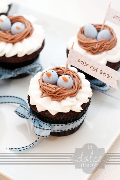 Cupcakes Bonitos, Birds In A Nest, Nest Cupcakes, Twin Boys Baby Shower, Delicious Cupcakes Recipes, Cupcakes Decorados, Twins Baby Shower, Shower Cupcakes, Easter Cupcakes