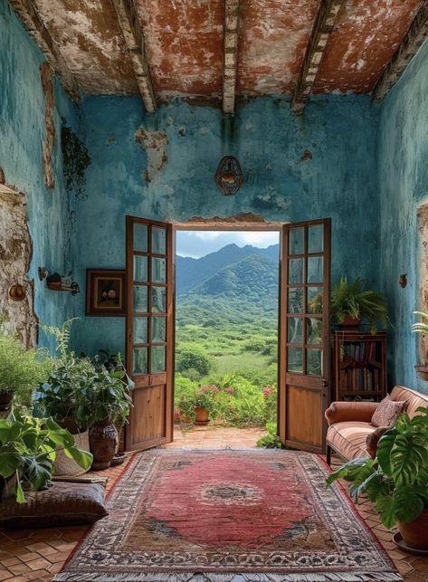 Cuban Interior Design, Cuban House, Distressed Wall Paint, Mexican Style Home Decor, Cuban Design, Cuban Decor, Cob House Interior, Rnb Aesthetic, Mexican Style Home