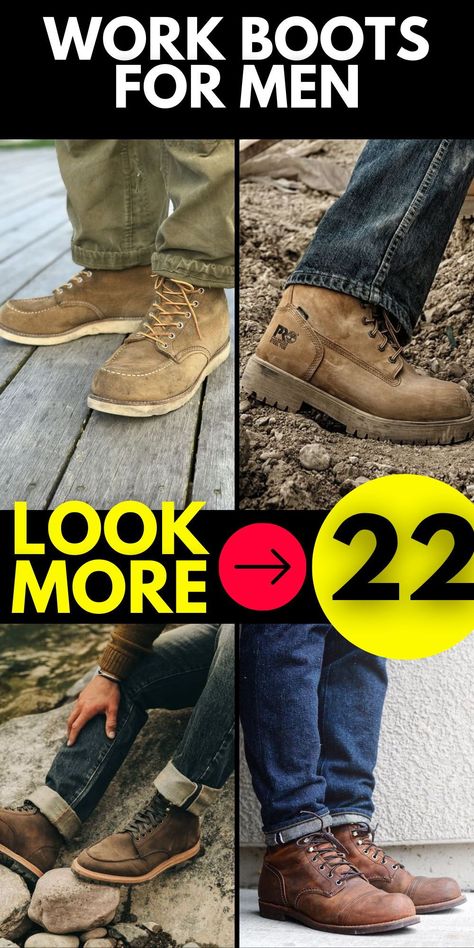 Stay stylish and comfortable on the job with work boots for men that are built to last. These waterproof boots are made with durable leather and feature slip-on construction for easy wear. With their steel toe protection, they'll keep your feet safe in any environment. Whether you're working in construction or landscaping, these boots are up to the task. Pair them with Victorian-inspired fashion outfits for a trendy yet practical look that's perfect for any job site. Mens Fall Shoes, Victorian Inspired Fashion, Work Boots For Men, Good Work Boots, Moc Toe Boots, Lightweight Boots, Brogue Boots, Work Boots Men, Boots For Men