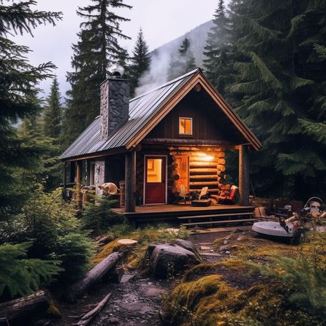 Off Grid Cabin Aesthetic, Small Cabin Exterior, Cozy Cabin Aesthetic, Building A Small House, A Cabin In The Woods, Log Cabin Living, Cabin Aesthetic, Log Cabin Rustic, Cabin Tiny House