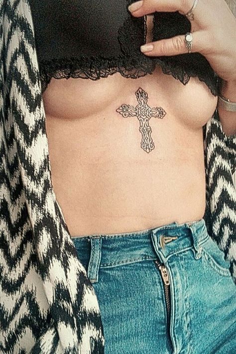 Religious Sleeve Tattoos, Cross Tattoo For Women, Pretty Cross Tattoo, Religious Tattoo Sleeves, Tiny Cross Tattoo, Crucifix Tattoo, Dragon Celtic, Small Cross Tattoo, Common Tattoos