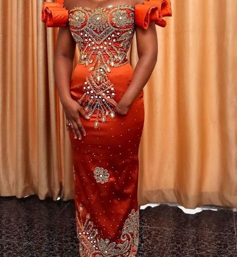 Burnt Orange Lace Dress, George Designs, Asoebi Lace, Aso Ebi Lace Styles, Igbo Bride, Lace Outfits, Bride’s Mother, New Look Fashion, 2piece Outfits