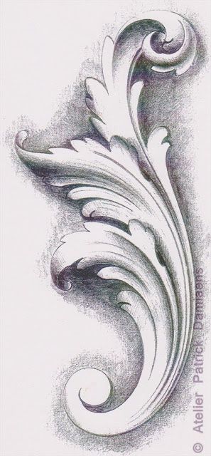 ORNAMENTAL WOODCARVER Patrick Damiaens: THE ACANTHUS LEAF | ACANTHUS ORNAMENT | CARVING A AKANTHOS LEAF Acanthus Mollis, Filigree Tattoo, Easy Drawing Steps, Ornament Drawing, Pencil Drawings Easy, Ornate Design, Desenho Tattoo, Carving Designs, Acanthus Leaf