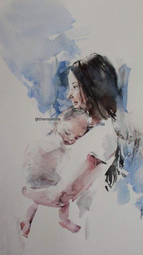 Pregnancy Art, Mother Art, Minimalist Watercolor, Baby Painting, Baby Drawing, Mom Art, 수채화 그림, Baby Art, Watercolor Portraits