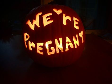 We're Pregnant!, Jack-o-lantern pumpkin announcement! Baby due May 9th, 2014 Pumpkin Baby Announcement, Pumpkin Pregnancy Announcement, Fall Baby Announcement, We're Pregnant, Fall Pregnancy Announcement, Halloween Pregnancy Announcement, Pregnant Halloween, Baby Due, Baby Planning