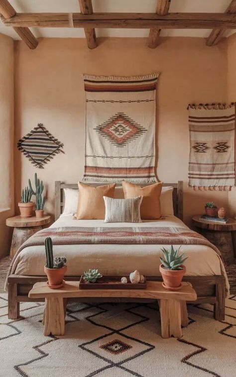 South Western Interior Design, Desert Decoration Ideas, Arizona Decor Interior Design, Southwestern Bedroom Ideas, Modern Desert Home Interiors, Modern Southwest Bedroom, Western Boho Bedroom, Southwestern Interior Design, Southwest Interior