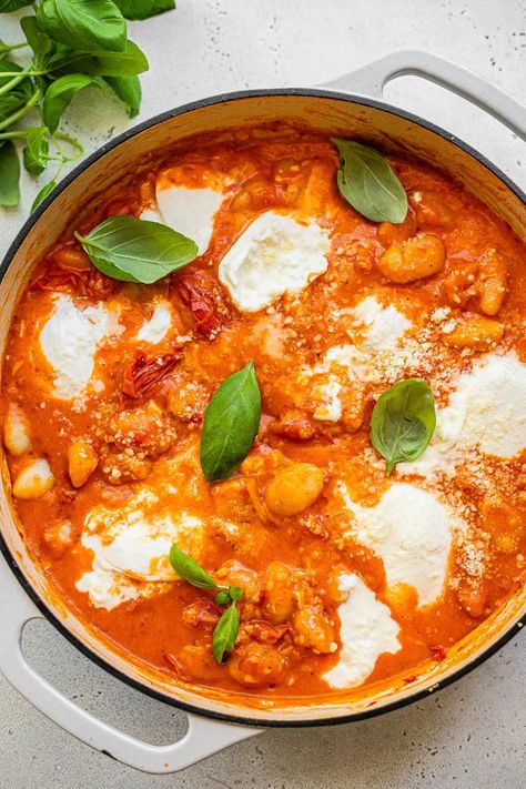 One-Pan Tomato and Burrata Gnocchi | So Much Food Burrata Gnocchi, Tomato And Burrata, Gnocchi Sauce, So Much Food, Classic Pot Roast, Best Pasta Dishes, Pot Roast Recipe, Gnocchi Recipe, Pumpkin Dishes