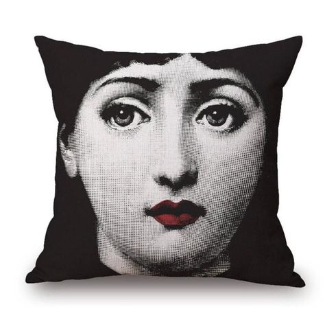 Fornasetti Cushion Cover Red Lips, 40 x 40 cm Material: Linnen Vintage look *it is a look a like Lina Cavalieri, Graphic Pillow, Creative Pillows, White Cushion Covers, Girls Pillows, Blanket Cover, Square Art, Linen Throw Pillow, Linen Throw