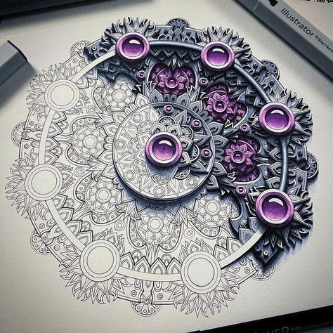 Baz Furnell, Tattoos Geometric, Mandala Art Therapy, Design Mandala, Mandala Artwork, Geometry Art, Mandala Design Art, Color Pencil Art, Coloring Book Art