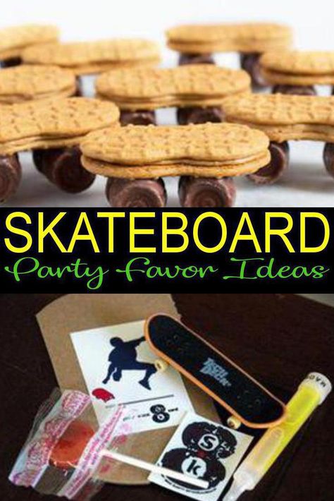 7 Skateboard party favor ideas for kids. Fun and easy Skateboard birthday party favor ideas for children. Skateboard Bday Party, Skate Park Party, Skatepark Birthday Party, Skate Board Birthday Party, Skate Park Birthday Party, Skater Party Ideas, Skater Birthday Party Ideas, Skateboard Themed Birthday Party, Skateboard Birthday Party Ideas