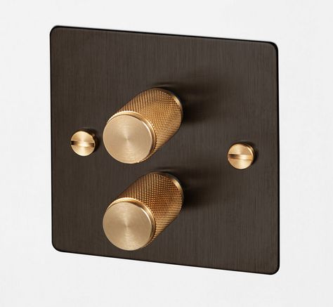 Double dimmer - Buster + Punch Cosy Lighting, Buster Punch, Bronze Lighting, Light Switches, White Brass, Electronics Design, Patio Bar, Black And Brass, Dimmer Switch