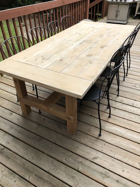 Outdoor harvest table Outdoor Harvest Table, Large Outdoor Table, Outdoor Table Ideas, Outdoor Farmhouse Table, Cottage Deck, Wood Patio Table, Farmhouse Wedding Venue, Build A Farmhouse, Cedar Table